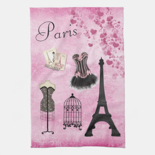 För Paris för chic flickaktigt rosa kökshandduk