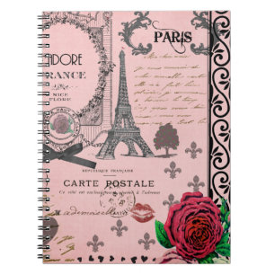 För Paris för vintage rosa anteckningsbok Collag