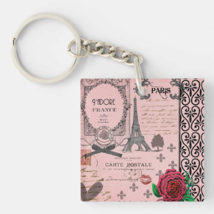 För Paris för vintage rosa keychain för personl