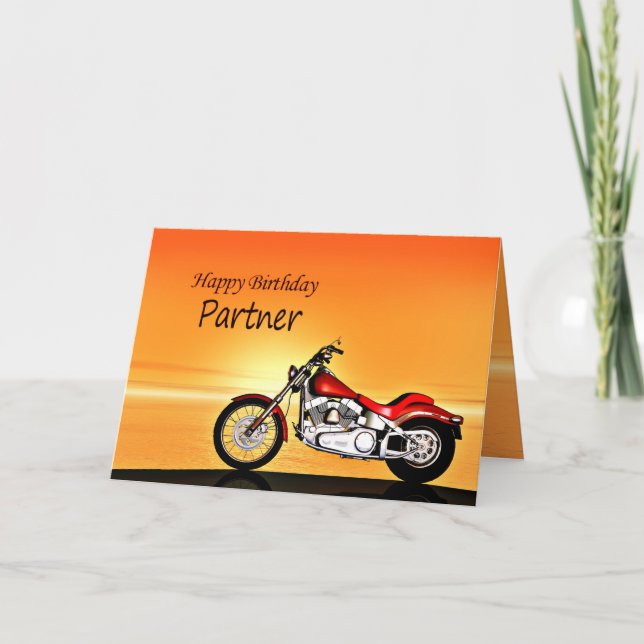 För Partner, motorcykel i solnedgången. Kort (Framsida)