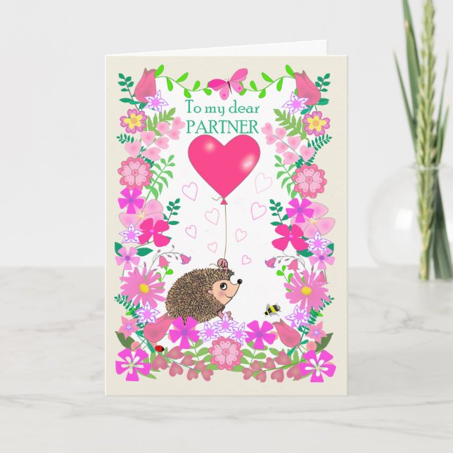 För Partner Valentine med en söt Igelkott Kort (Framsida)