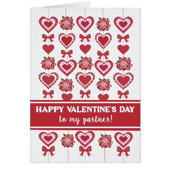 För Partner Valentines Röd ros Hearts Bows Hälsningskort (Framsidan)