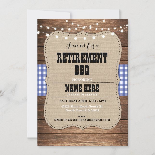 För partyBBQ för pension inbjudan avgådd inbjudan (Framsida)