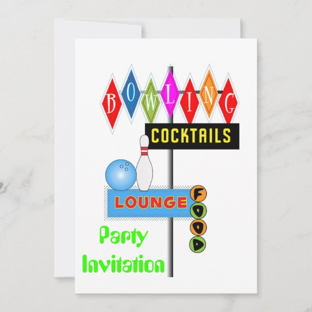 för partyinbjudan för 80-tal themed bowling för inbjudningar (Framsida)