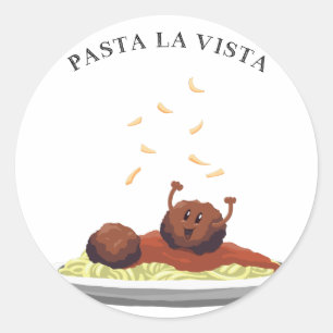 För pastaLa för lycklig Meatball "utsikt! ", Runt Klistermärke
