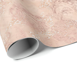 För persikarodnad för rodna rosa ros guld- blom- presentpapper