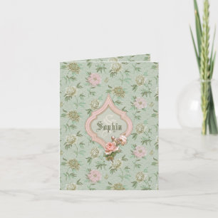 För personifierad grön och rosa blommigt anteckningskort