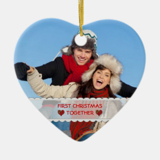 För personligfoto första för jul hjärta julgransprydnad keramik
