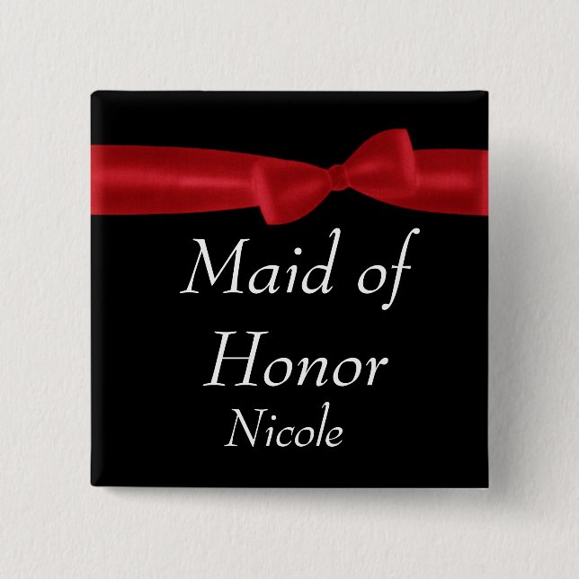 För pilbågebröllop för MAID OF HONOR rött namn för Knapp (Framsida)