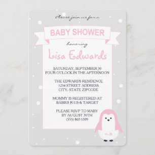 För pingvinbaby shower för baby rosa inbjudan