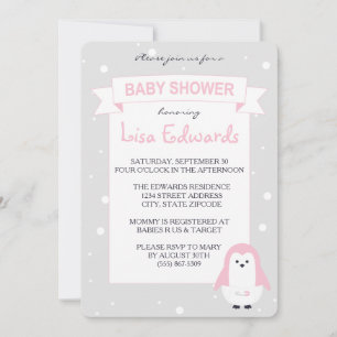 För pingvinbaby shower för baby rosa inbjudan