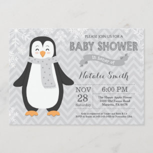 För pingvinbaby shower för vinter grå inbjudan