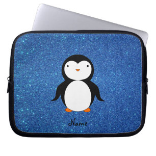 För pingvinblått för personlig känt glitter laptop fodral