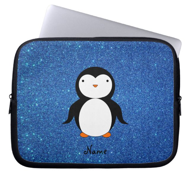 För pingvinblått för personlig känt glitter laptop fodral (Framsidan)