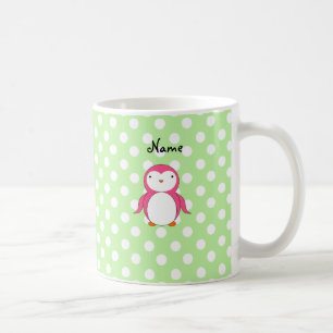 För pingvingrönt för personlig känd rosa polka kaffemugg