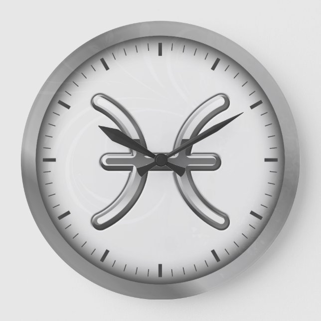 För Pisces för elegantt silver lyxigt symbol | Stor Klocka (Framsida)