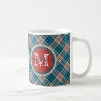 För plädbakgrund för blått röd Monogram Kaffemugg