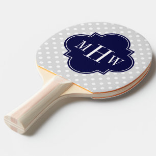 För polka dotsmarin för Lt Gråna Vit Quatrefoil 3 Pingisracket