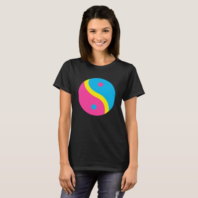 För prideflagga för LGBT Pansexual färger Yin Yang T Shirt (Hel framsida)