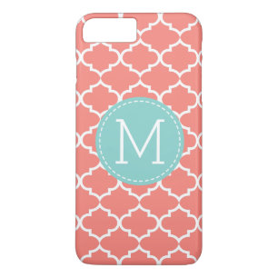 För Quatrefoil för korall rosa Monogram personli
