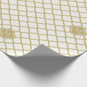 För Quatrefoil för stilfull Monogram guld- bröllop Presentpapper