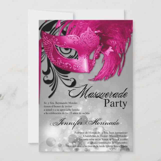 för Quinceanera för maskerad 5x7 inbjudan (Framsida)