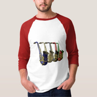 För Raglanutslagsplats för fem färgrik saxofoner T-shirt