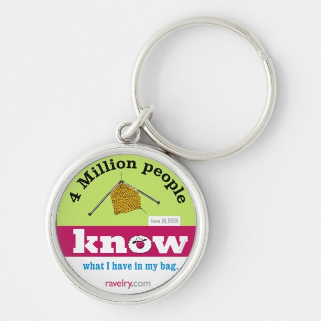 För Ravelry för kärlek 6.559 högvärdig keychain Rund Silverfärgad Nyckelring (Framsidan)