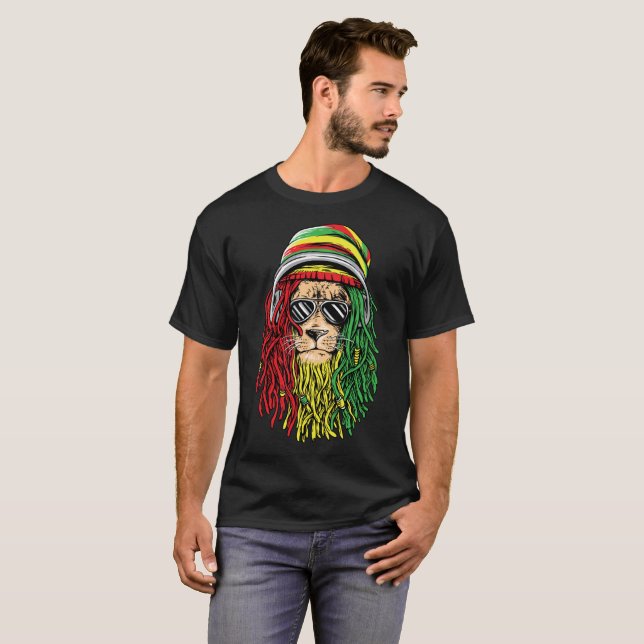 För reggaemusik för RASTA LEJON Rastafarian T Shirt (Hel framsida)