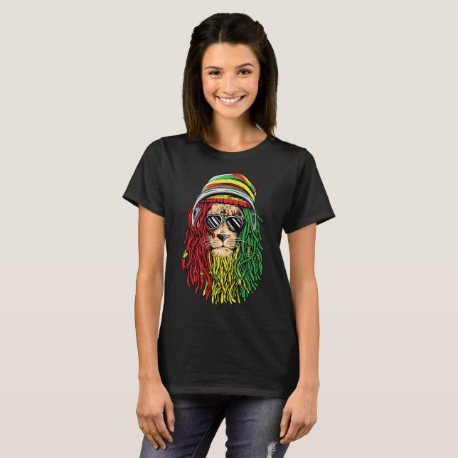 För reggaemusik för RASTA LEJON Rastafarian T Shirt (Hel framsida)