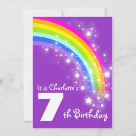 För regnbåge7:e för ungar purpurfärgad inbjudan