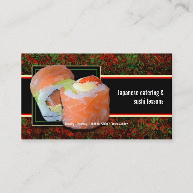 För restaurangcatering för Sushi japanska kurser Visitkort (Framsida)