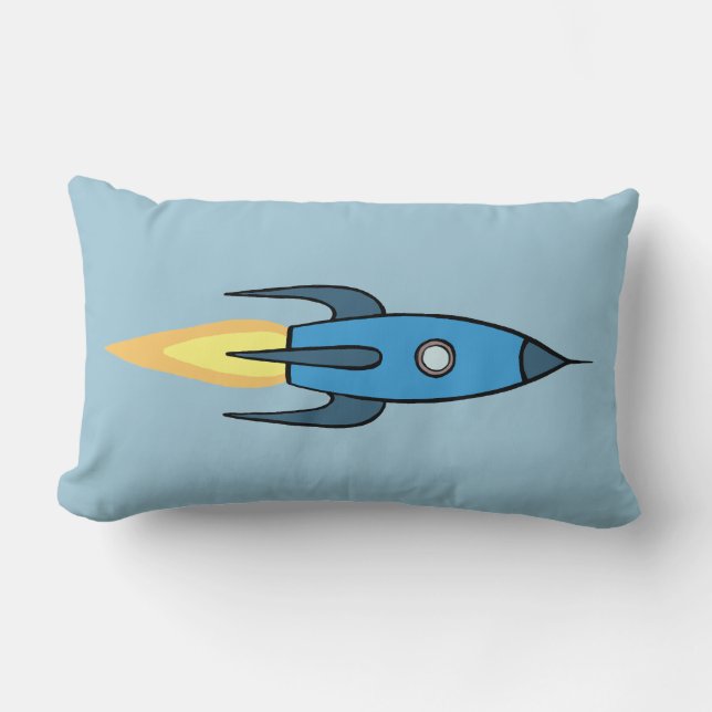För Rocketship för blått Retro design gullig Lumbarkudde (Framsida)