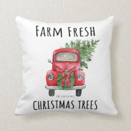 För röd gulligt lantbrukarhem lastbiljulgran för kudde