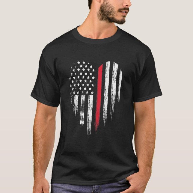För röd linjeamerikanska flaggan för brandman tunn t shirt (Framsida)