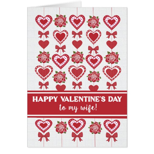 För Röd ros Hearts Bows för frun Valentines Hälsningskort (Framsidan)
