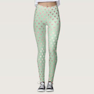 För rodna grönt för Mint hjärtarosa ros för Leggings