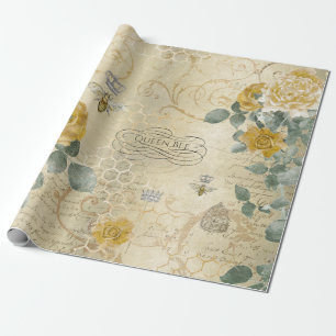 För rodrottning för vintage gult guld- bi presentpapper