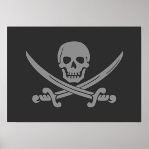 För Roger för mörka grå färg Jolly flagga pirat Poster