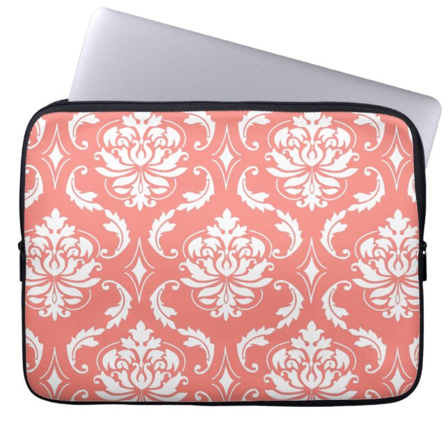 För rosa damastast mönster vitklassiker för korall laptop sleeve (Framsidan)