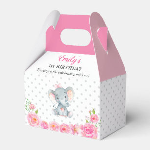 För rosa elefant första för födelsedagsfest presentaskar