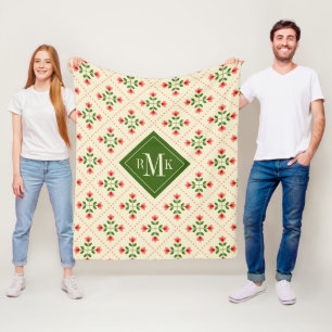 För rosa- & grönttäcke för Monogram   blom- Fo Fleecefilt
