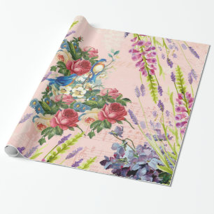 För rosablått för vintage chic blommönster fö presentpapper