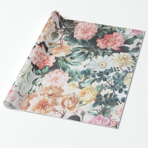 För rosagult för vintage floral. gröna ro för presentpapper