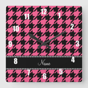 För rosasvart för personlig känd houndstooth fyrkantig klocka