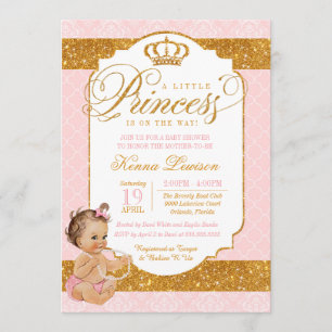 För royal Princess Rosa och guld- baby shower lite Inbjudningar