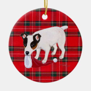 För Russell för personligjuljack Tartan Terrier Julgransprydnad Keramik