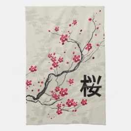 För Sakura för orientalisk stil konst körsbärsröd Kökshandduk