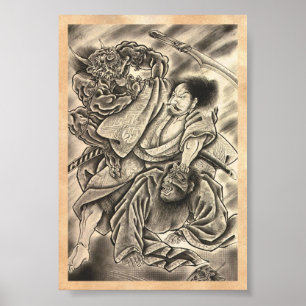 För samuraidemon för kall vintage japansk poster