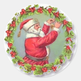 För Santa för järnekkranvintage helgdag jul Runt Klistermärke